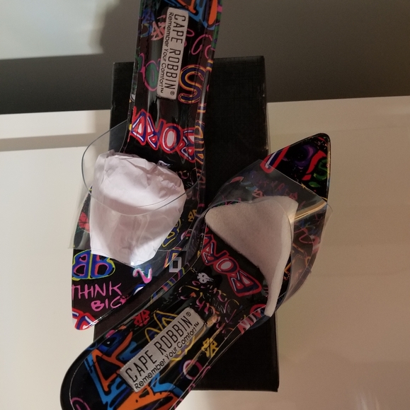 Shoes - Clear, black, confetti